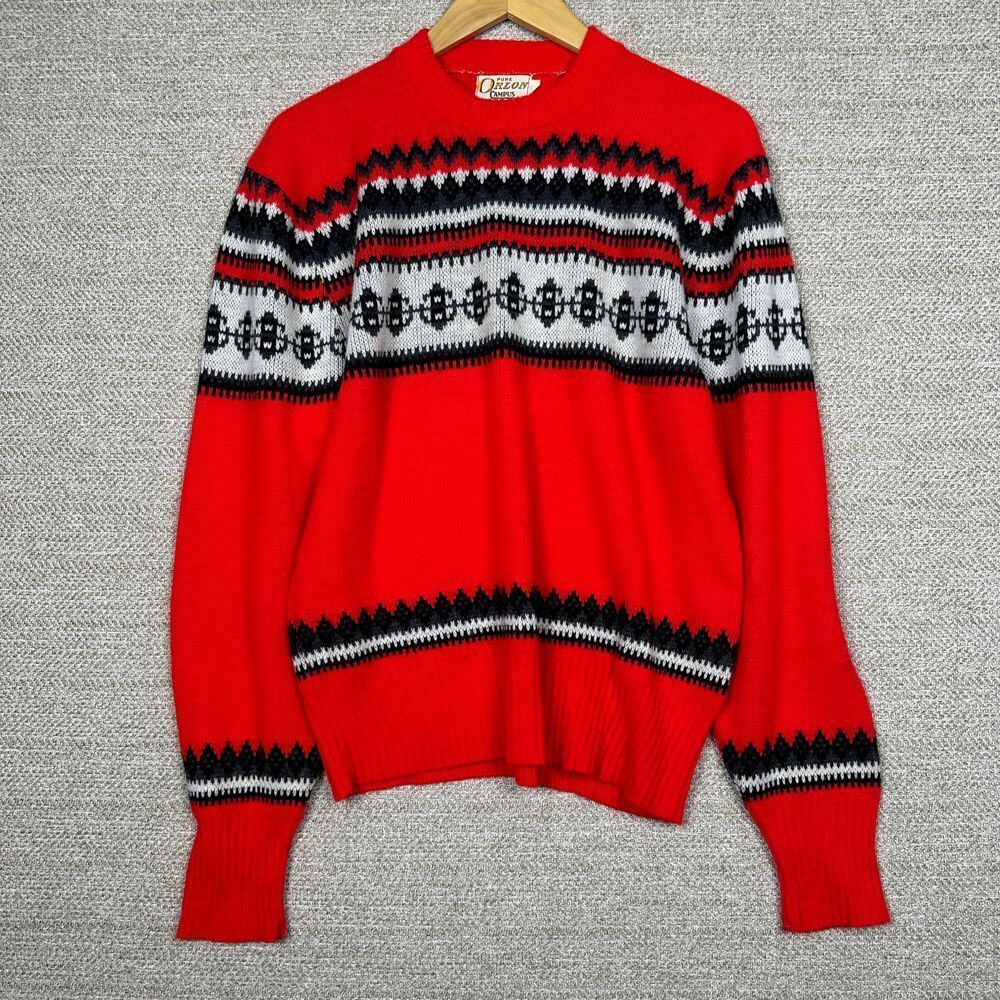Vtg Orlon Campus Sz 44 XL Sweater Fair‎ Isle Wool Grandpa Red Gorpcore Ski Snow
